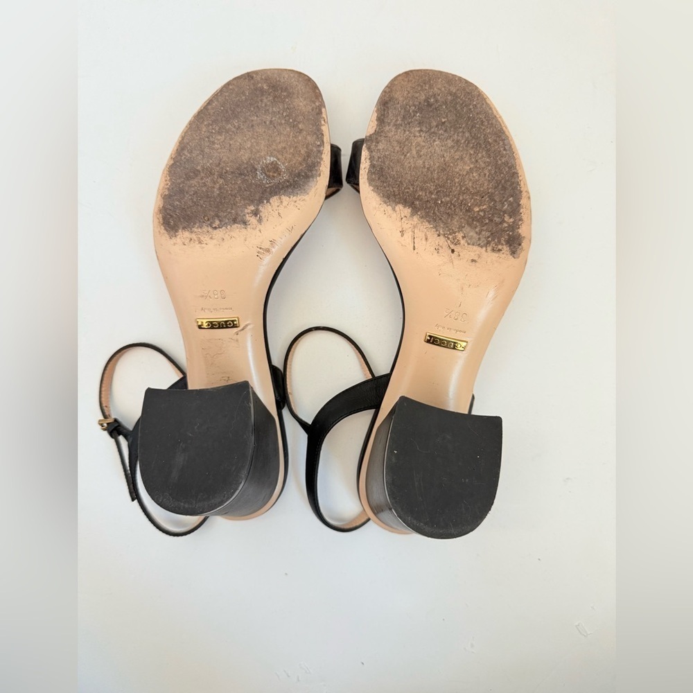 Gucci Black Leather GG Marmont Ankle Strap Block heel Sandals EU 38.5 - Picture 9 of 13